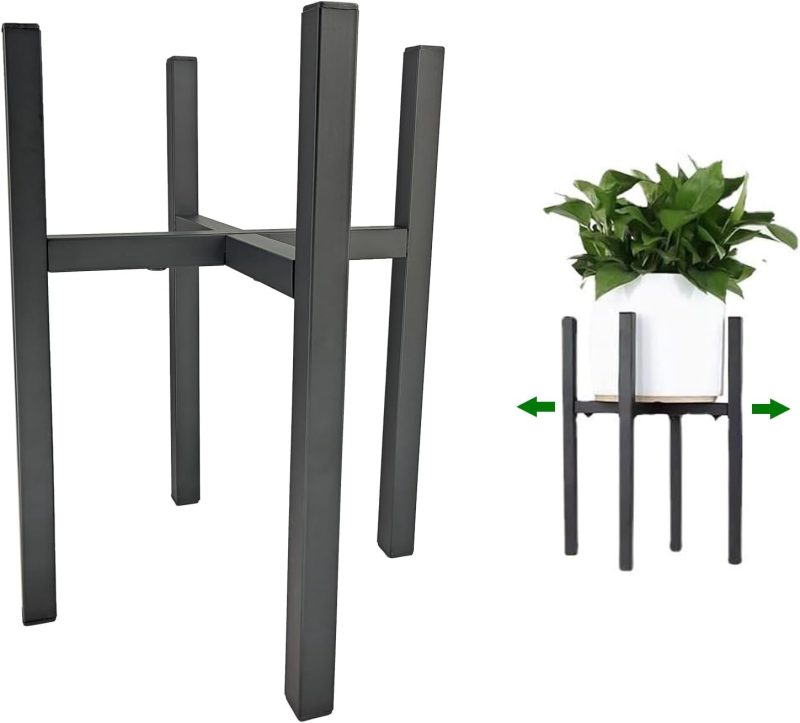 Adjustable Plant Stand for 9"-13" Plant Pot, Metal Heavy Duty Plant Stand, Expandable Plant Holder Indoor Outdoor, Black (Pot & Plant Not Included)