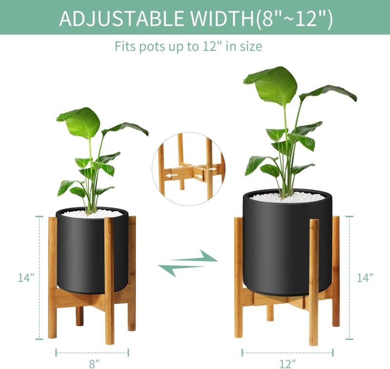 Plant Stand Indoor - Adjustable Mid Century Plant Holder for Width 8" to 12" Planter Pots, Modern Flower Stand Outdoor for Living Room Corner, Balcony & Garden (Bamboo) - Image 2