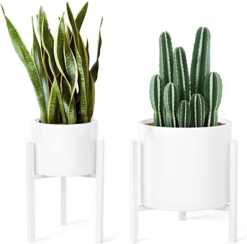 Plant Stand Indoor Adjustable,Metal Plant Pot Flower Holder Indoor Outdoor Corner,Mid Century Modern Plant Holder, Fit 8 10 12 inch Pots, White (Pot & Plant Not Included)