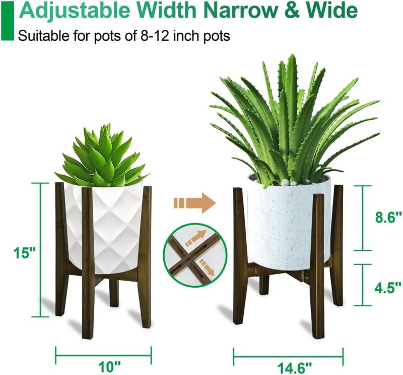 Plant Stand Indoor, Bamboo Plant Shelf, Adjustable Corner Plants Flower Holders Single Floor Plant Stand, Fits 8 to 12 Inches Pots,(Pot & Plant Not Included)(walnut) - Image 2
