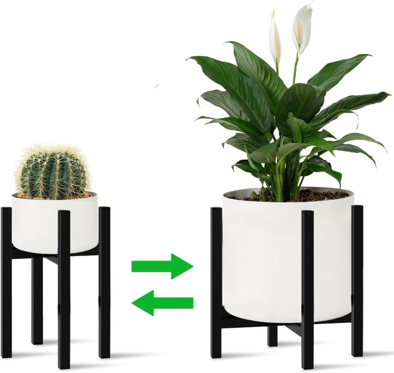 Adjustable Plant Stand Indoor for 10"-16" Plant Pot, Modern Flower Stand Indoor Plant Stand, Adjustable Metal Heavy Duty Plant Holder for Large Pot (Pot & Plant Not Included), Black, 1 Pack