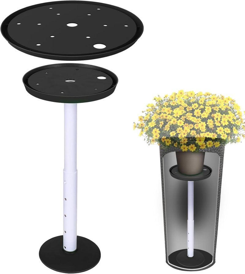 2 Pack Adjustable Height Plant Risers for Inside Pots,11-17" Rise Plant Risers for, Indoor & Outdoor Insert with, Tall Square Round Taper Planter with 6''8" 10" Base & Top（Black - Short）