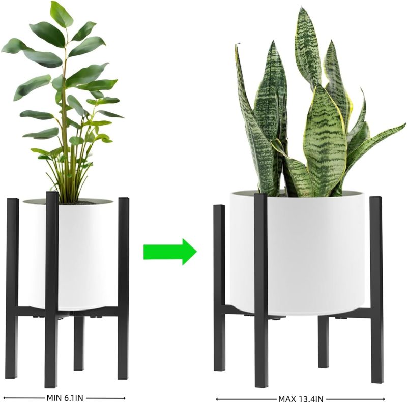 2-Pack Adjustable Indoor Outdoor Plant Stand - Black Heavy Duty Metal Plant Holder,Mid Century Flower Stand Fits 6- To 11.8-inch Plant Pots,Floor Planter Stands That Can Hold Over 150 lbs,Anti-rust - Image 2