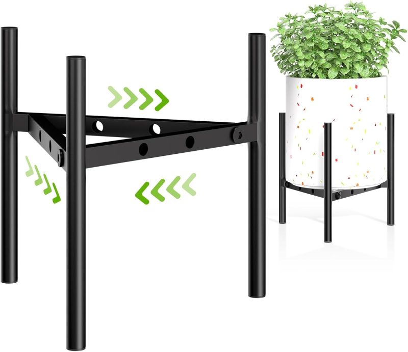 Plant Stand Indoor Adjustable Pot Holders, Metal Plant Stand Outdoor, Anti-Rust Black Metal Plant Holder for Outdoor Corner and Indoor clearance ,Fits 8"-12" Pots, 9.5" Height, 1 Pack