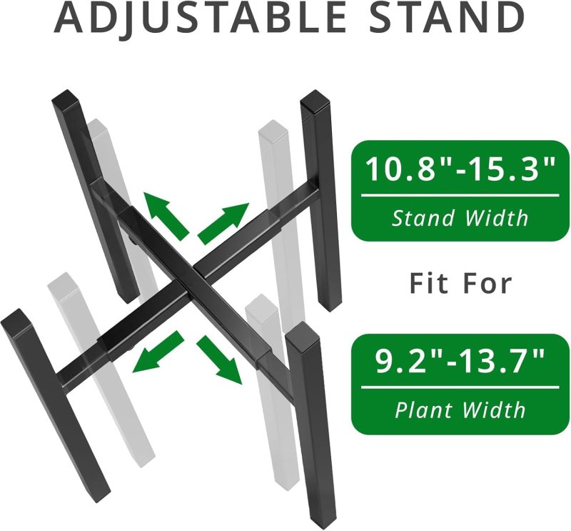 Adjustable Plant Stand for 9"-13" Plant Pot, Metal Heavy Duty Plant Stand, Expandable Plant Holder Indoor Outdoor, Black (Pot & Plant Not Included) - Image 2