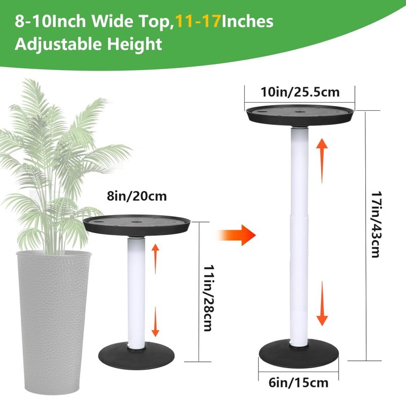 2 Pack Adjustable Height Plant Risers for Inside Pots,11-17" Rise Plant Risers for, Indoor & Outdoor Insert with, Tall Square Round Taper Planter with 6''8" 10" Base & Top（Black - Short） - Image 2