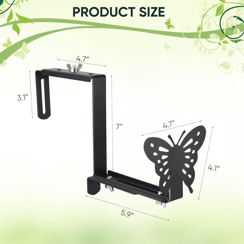 Planter Box Bracket, Adjustable Hang Window Box Holder with Butterfly, Hanging Flower Pot Stand Brackets for Outdoor Patio Garden Fence Pergola Balcony Supporting Heavy Planters-2Pack - Image 2
