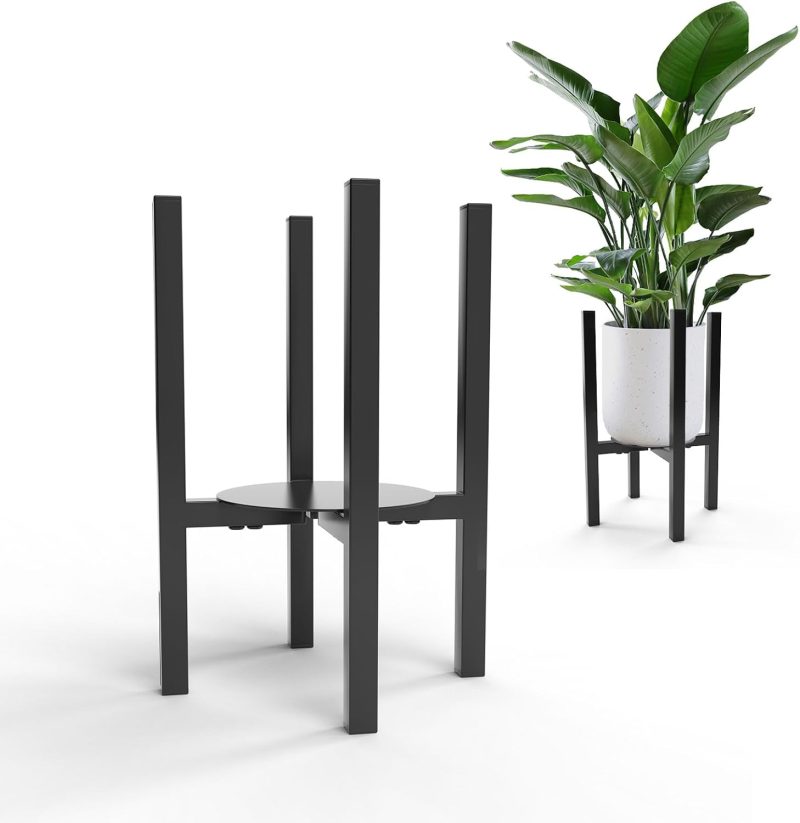 2-Pack Adjustable Indoor Outdoor Plant Stand - Black Heavy Duty Metal Plant Holder,Mid Century Flower Stand Fits 6- To 11.8-inch Plant Pots,Floor Planter Stands That Can Hold Over 150 lbs,Anti-rust