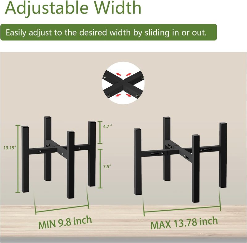 Adjustable Metal Plant Stand for Plants - Heavy Duty Outdoor Indoor Home Planter Holder Rack for 8"-13" Flower Pots, Black (Plant Pot Not Included) - Image 2