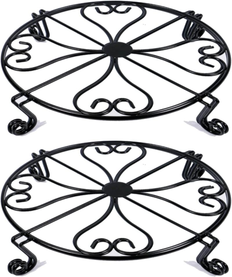 2 pack 10 12" Rustproof Black Metal Plant Stands Heavy Duty Plants Holder Outdoor Indoor, Round Wrought Iron Flower Planter Pot Stand, Corner Gardening Pumpkin Stand - 10Inches