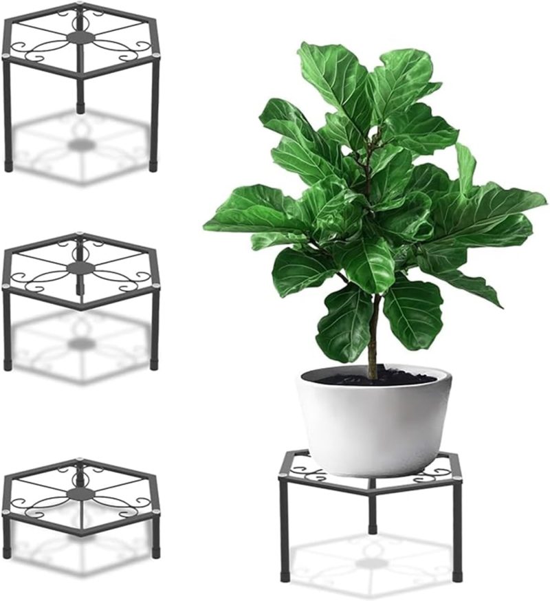 Small Metal Plant Stand - 3-Pack Black Short Flower Pot Stand, Heavy Duty Anti-Rust Iron Shelf for Indoor Outdoor Home Patio Garden