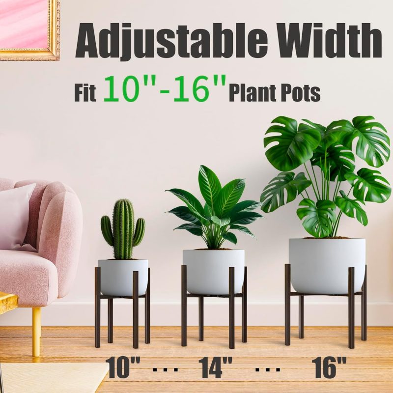 Adjustable Plant Stand Indoor for 10"-16" Plant Pot, Modern Flower Stand Indoor Plant Stand, Adjustable Metal Heavy Duty Plant Holder for Large Pot (Pot & Plant Not Included), Black, 1 Pack - Image 2