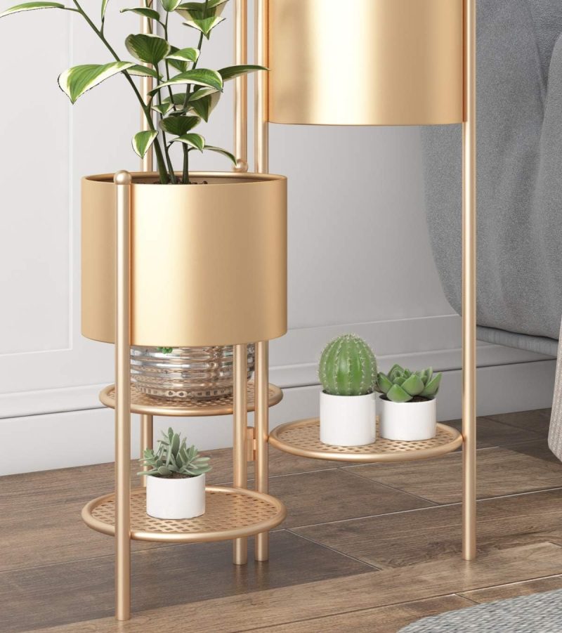 Metal Plant Stand, 6 Tier 6 Potted Indoor Gold Flower Pot Stand Holder Shelf, Foldable Decorative Display Rack for Multiple Potted Plants, Patio Garden, Living Room, Corner Balcony & Bedroom - Image 2
