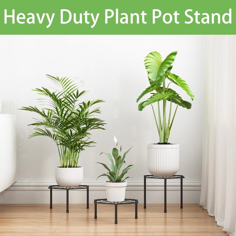 Small Metal Plant Stand - 3-Pack Black Short Flower Pot Stand, Heavy Duty Anti-Rust Iron Shelf for Indoor Outdoor Home Patio Garden - Image 2