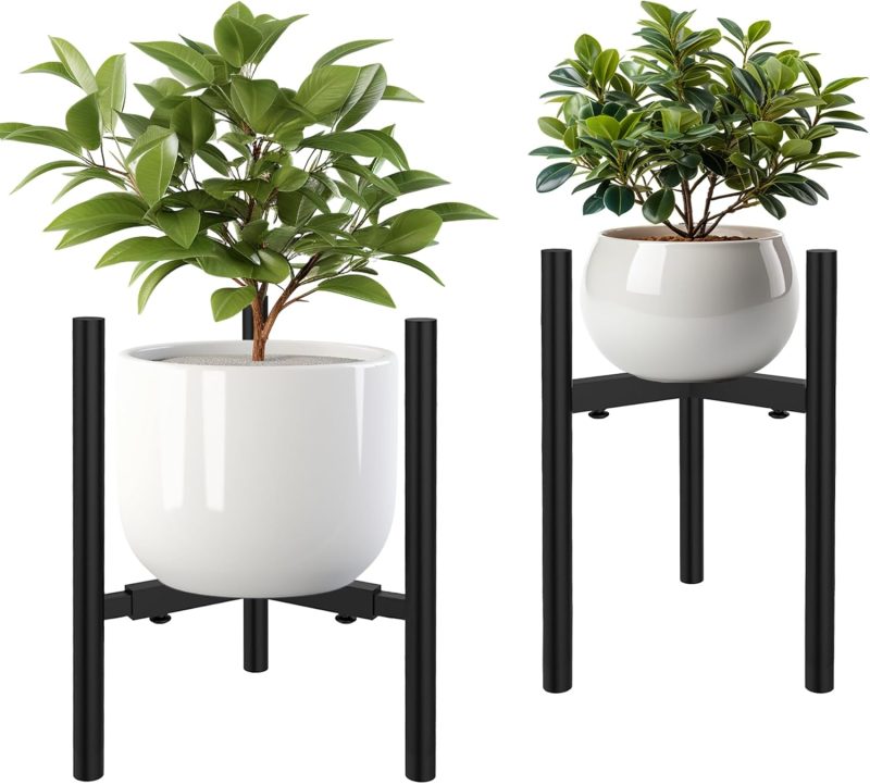 2 Pack Metal Plant Stand,Adjustable Plant Pot Stand Indoor Outdoor,Mid Century Planter Stand,Stable Potted Plant Holder,Black
