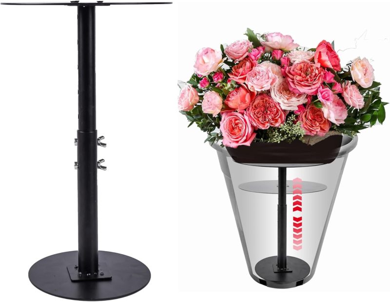 Plant Risers for Inside Pots, Adjustable Height 12-22" Metal Planter Lift Inserts Fillers Risers for Indoor Outdoor Large Tall Taper Planter Flower Pot (6" Base,8" Top,Black)