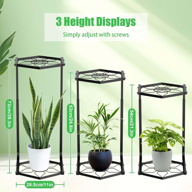 Plant Stand Indoor-2 Tier Adjustable Tall Plant Stand Flower Pot Holder Metal Plant Rack Lightweight Duty Rustproof for Garden Corner Patio Lawn Balcony Office Living Room