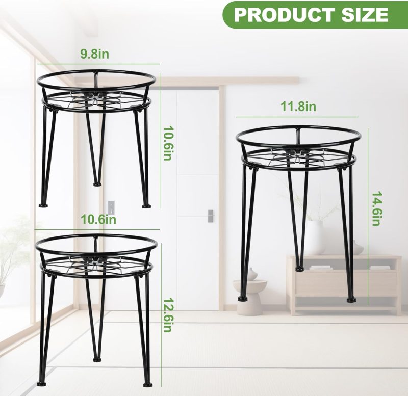 Metal Plant Stand, Plant Stand Indoor Outdoor, Metal Rustproof Flowers, Urban and Rustic Outdoor Plants Stands, Flower Pot Stand Suitable for Living Room, Balcony, Garden (3PCS,Black) - Image 2