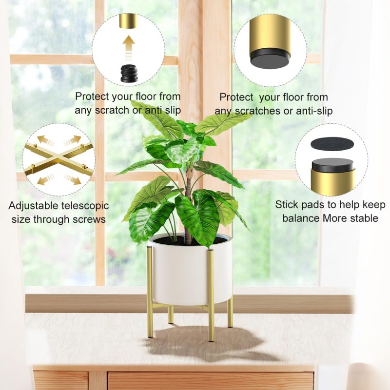 Metal Plant Stands for Indoor Plants Adjustable for 8 9 10 11 12 inches Planter Mid Century Stable Stylish Corner Plant Stand for Outdoor, Gold 1Pack, Pot not Included - Image 2