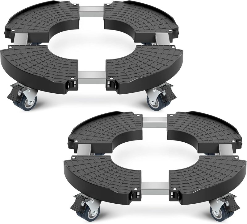 Plant Caddy with Lockable Wheels Heavy Duty 450lbs Capacity, 15-22 Inch Adjustable Plant Stand with Wheels Rolling base, Plant Dolly for Flower Pot Mover Indoor Outdoor, Black, 2 Pack