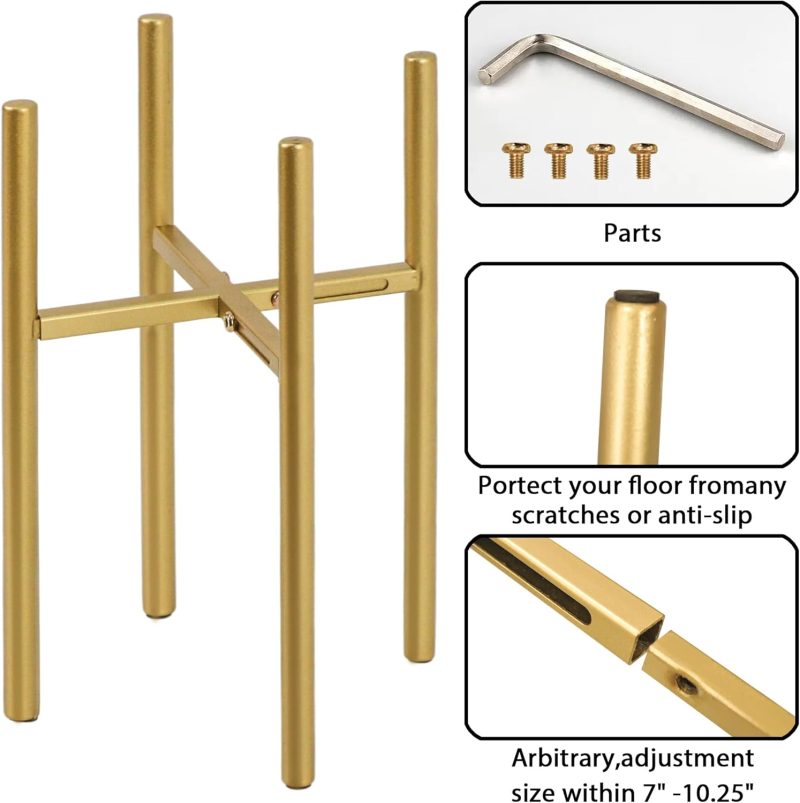 Metal Plant Stand, Adjustable Plant Pot Stand, Heavy Duty Indoor Outdoor Plant Stand, Plant Holder (Gold, 1pcs 4 Legs-Round) - Image 2
