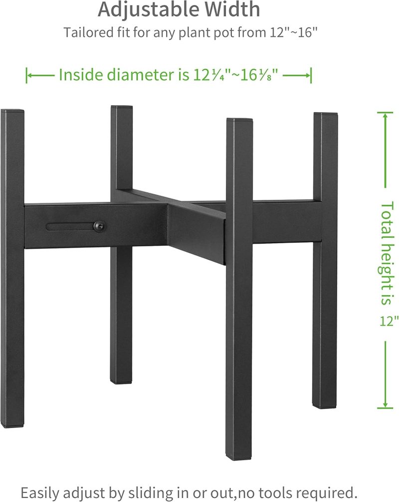 Plant Stand, Adjustable Size Fits 12 13 14 15 16 Inches Large Plant Pot, Metal Planter Stand, Mid Century Expandable Plant Holder Indoor Outdoor, Adjustable Width: 12”-16.1” - Easy Assembly - Image 2