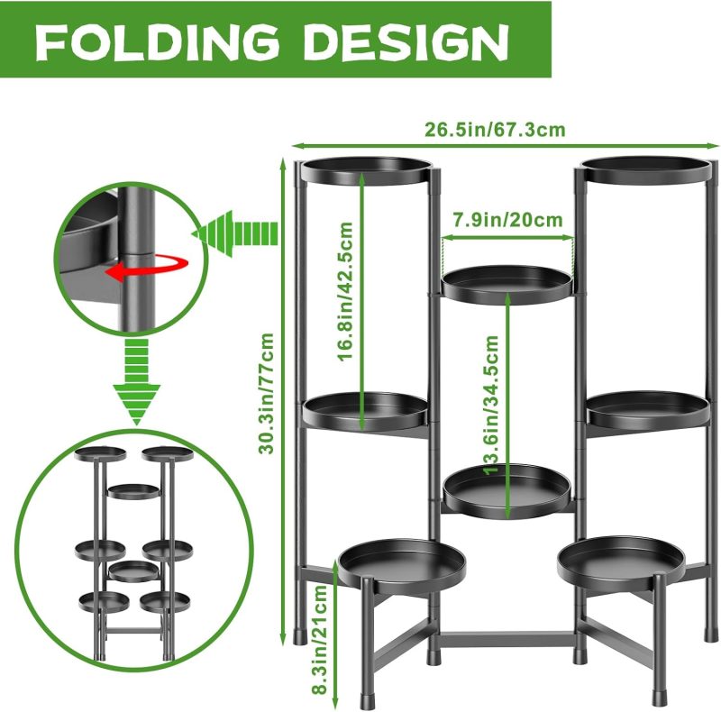 5 Tier Plant Stand Indoor Tall, Adjustable Black Plant Shelf for Multiple 8 Potted Flower Plants Holders, Corner Metal Flower Display Rack for Patio Garden Balcony Living Room Office - Image 2