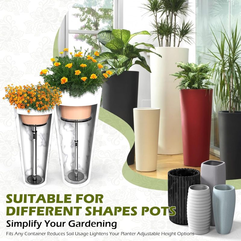 Adjustable Plant Risers for Inside Pot, Planter Insert for Large ​Container​, 20-32'' Rise Filler Riser of Tall Flower Bed, Metal Lift Insert for Tall Taper (6 “8“10” Base or Top) - Image 2