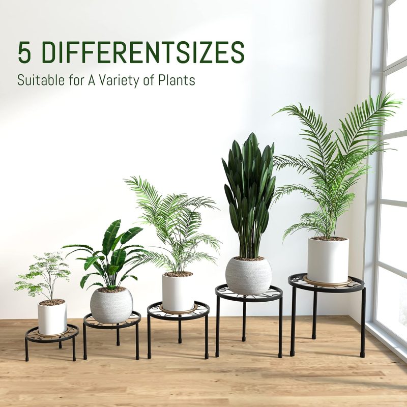5-Pack Decent Metal Plant Stands, Heavy Duty Flower Pot Stands for Multiple Plant, Anti-Rust Iron Plant Pot Shelf, Decoration Racks for Home Indoor and Outdoor (5 Pack Black) - Image 2