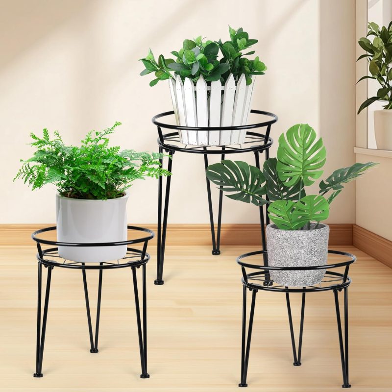 Metal Plant Stand, Plant Stand Indoor Outdoor, Metal Rustproof Flowers, Urban and Rustic Outdoor Plants Stands, Flower Pot Stand Suitable for Living Room, Balcony, Garden (3PCS,Black)