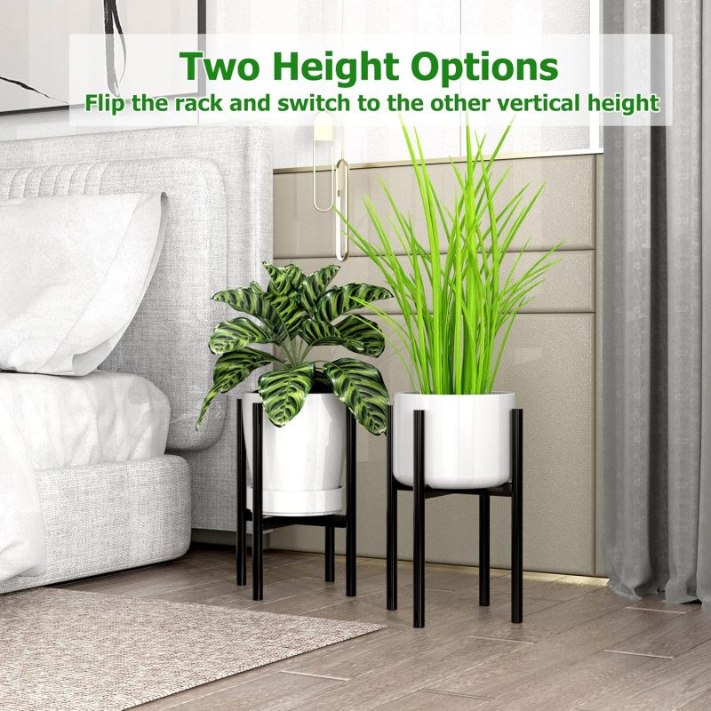 Adjustable Plant Pot Stand: Indoor Outdoor Modern Flower Holder Metal Plant Rack Organizer Planter Stand for Garden Patio Corner Bathroom Living Room Balcony Home Office (Black) - Image 2